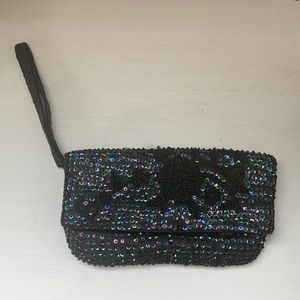 Black multicolored sequin clutch
